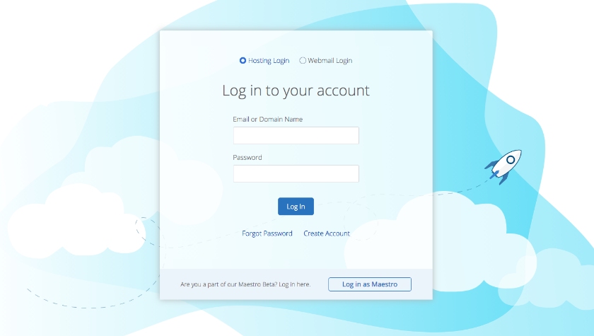 Login screen for Bluehost users.