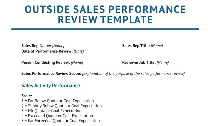 Outside sales performance review template