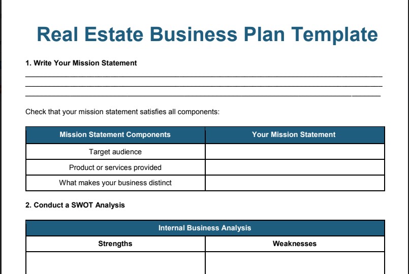 Real estate business plan template.