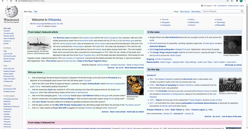 Wikipedia main page.