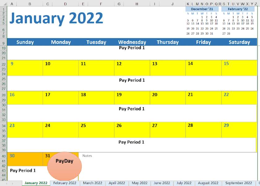 Monthly Pay Period Calendar 2022 For Hourly Exempt Employees Blank 