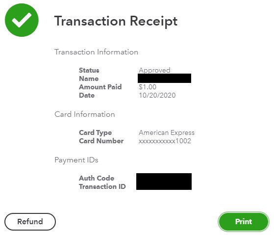 View the Credit Card Transaction Receipt