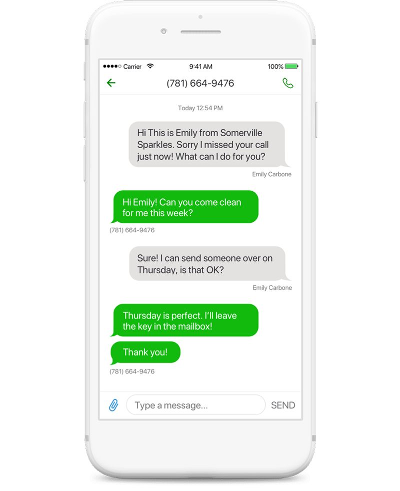 Apple iPhone messaging showing text exchange using a Grasshopper virtual phone number
