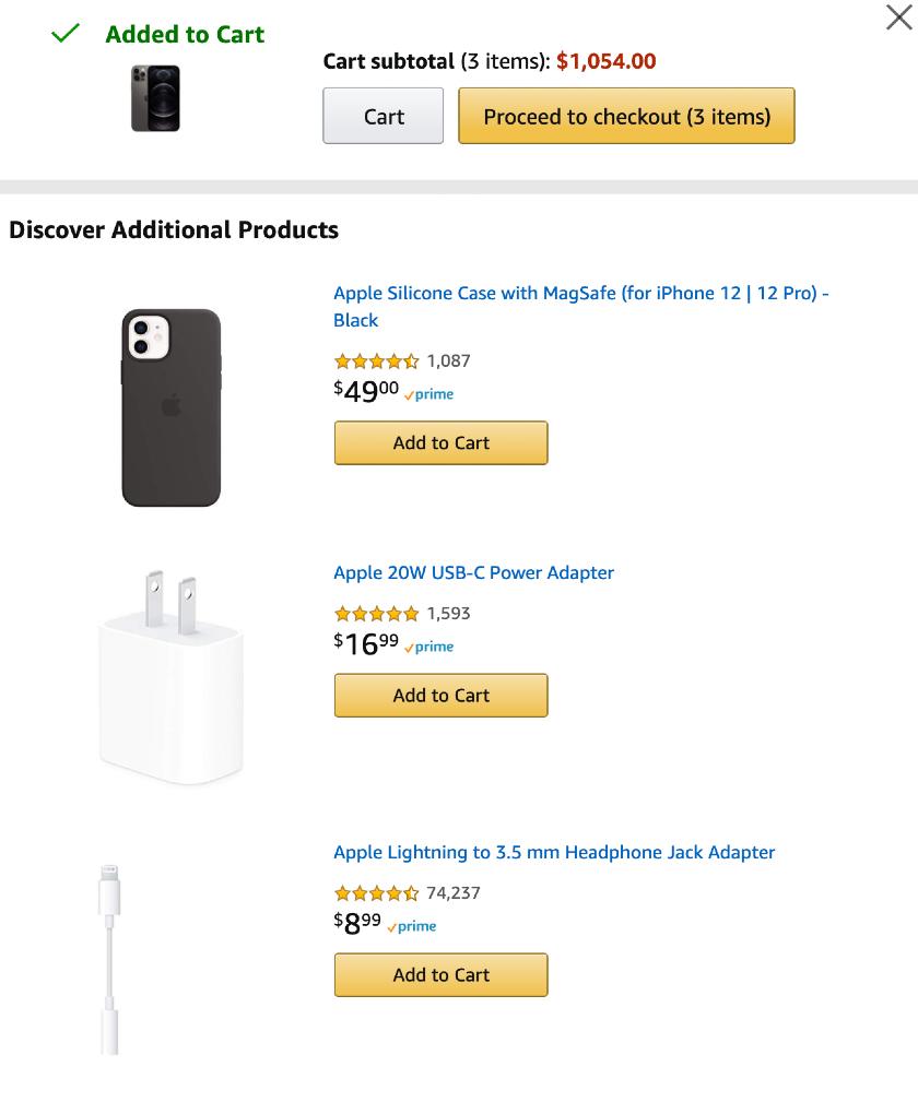 Screenshot of Items Added to Cart
