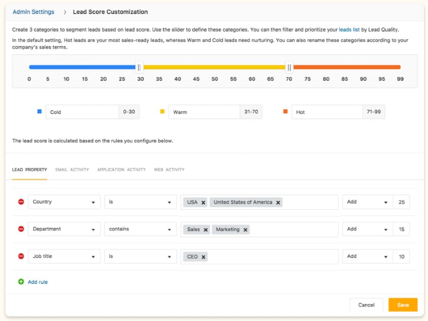 Screenshot of Lead Score Customization