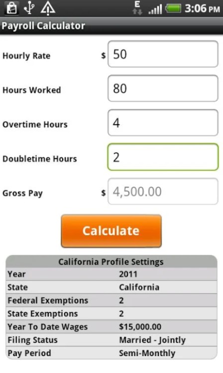 Screenshot of Payroll Calculator on Payroll Guru App