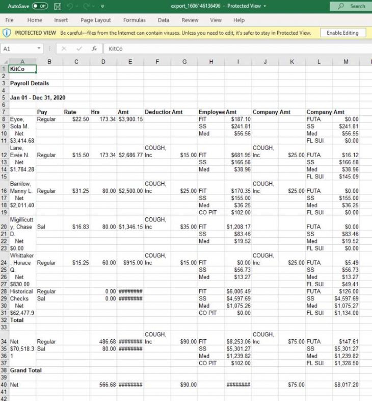 How To Run QuickBooks Payroll Reports   Screenshot Of Payroll Details Excel Report 730x786 