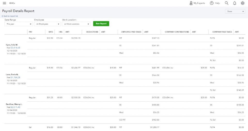 quickbooks payroll summary report