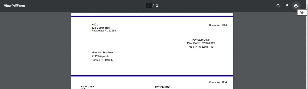 Reviewing the paycheck form before printing.