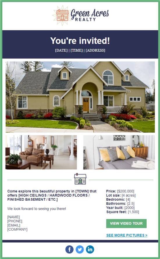 Showing green acres realty open house template.