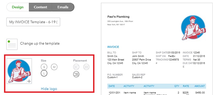 Customized Invoice Preview the Logo