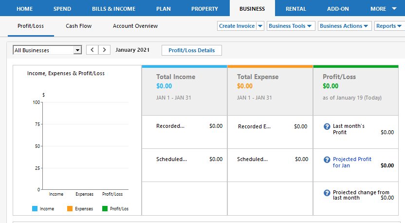 Image Quicken Business tab page where you can seeoverview with graph and details.