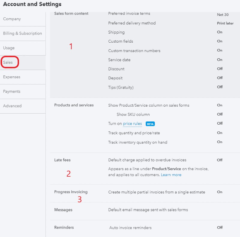 Sales Preferences Under Account and Settings