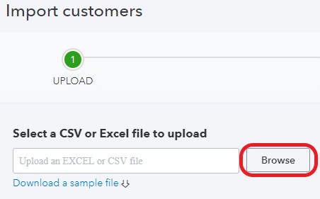 Screenshot of Quickbooks Online Select the Excel Document to Import Customer Data