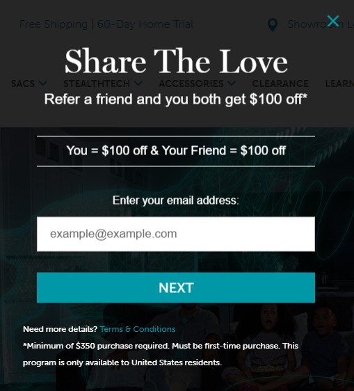 A referral coupon that gives discounts.