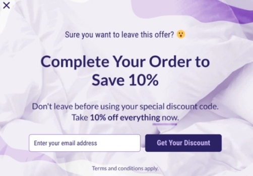 An exit intent coupon to encourage website visitors to complete their order.