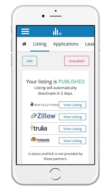 Avail listings to rental sites via mobile app.