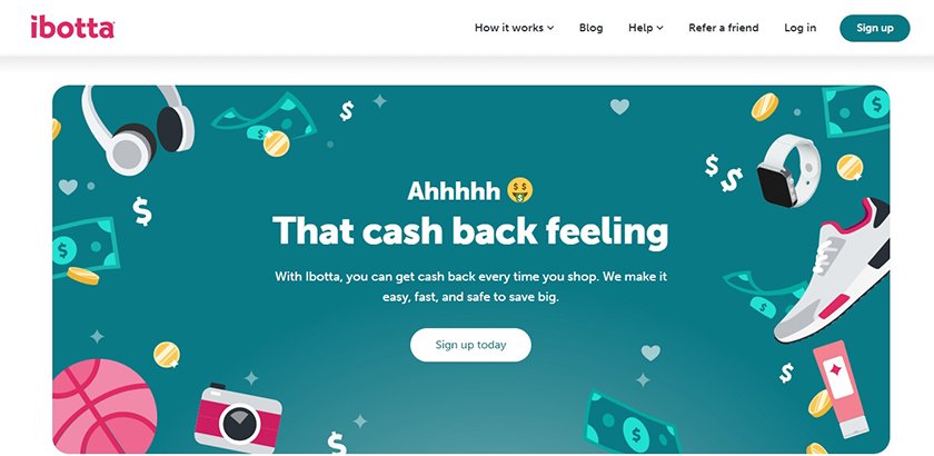 IBOTTA landing page wiht cash back caption.