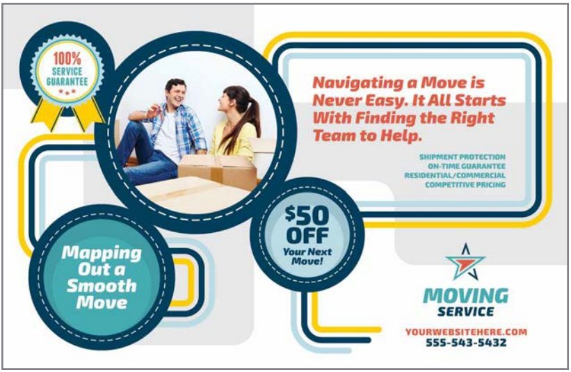 Moving service sample postcard coupons.