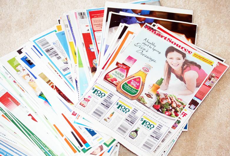 Newspaper inserts with coupons.