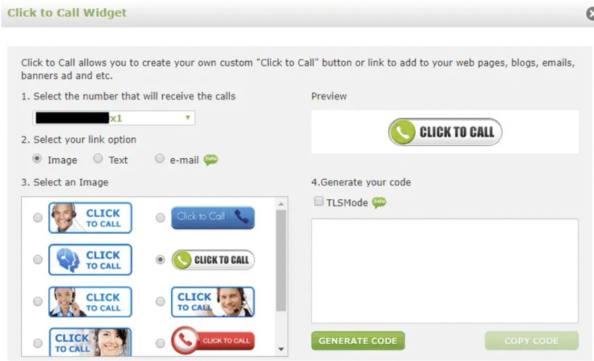 eVoice’s click to call widget interface