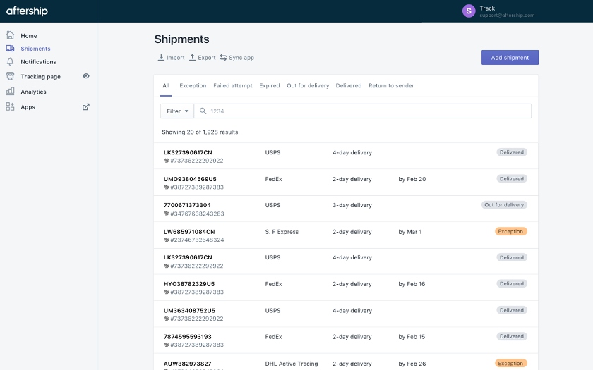 AfterShip automates post-sale messaging and shipment tracking