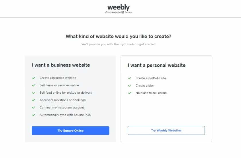 Create Weebly account Step 1