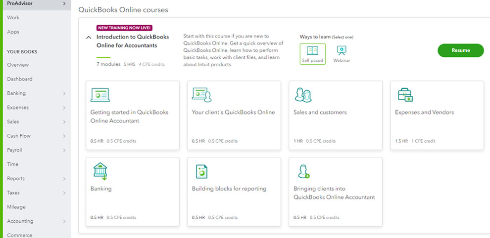 quickbooks pro training online