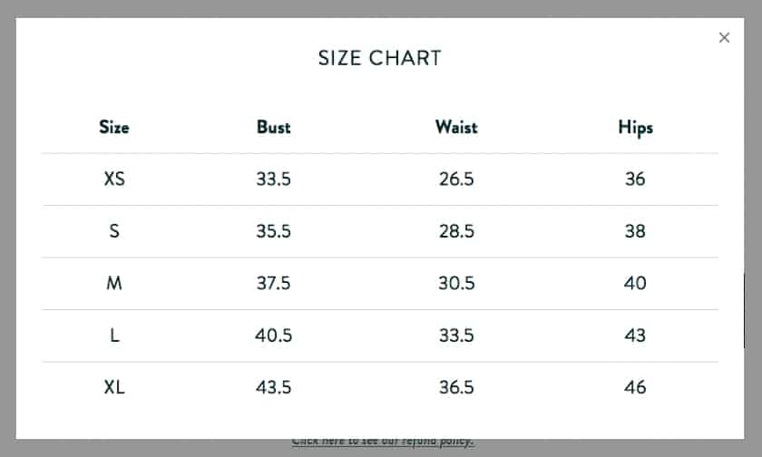 Lightbox Size Chart