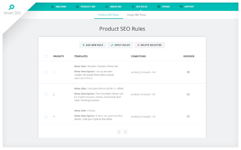 Smart SEO Product SEO Rules page.