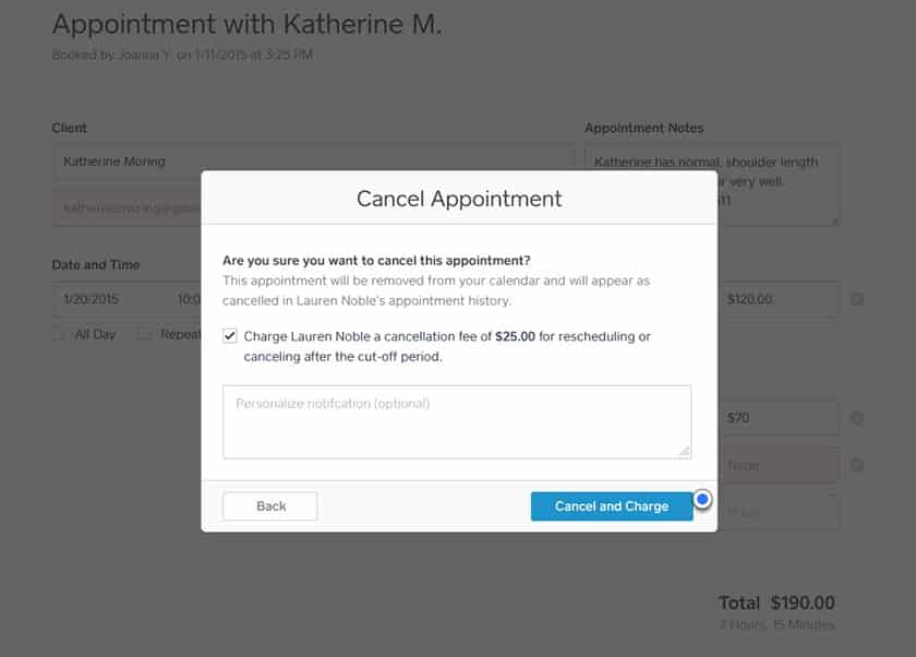 Screenshot of Square Appointments cancel Appointment example.