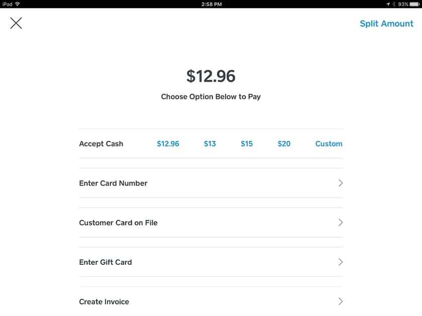 Square payment processing splitting payments into multiple forms of tender.