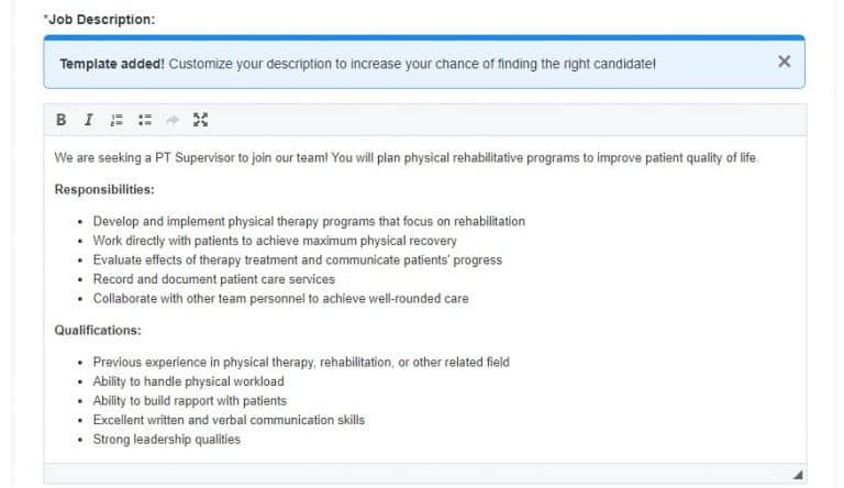 Screenshot of ZipRecruiter job description
