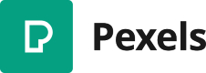 Pexels logo that links to Pexels homepage in new tab