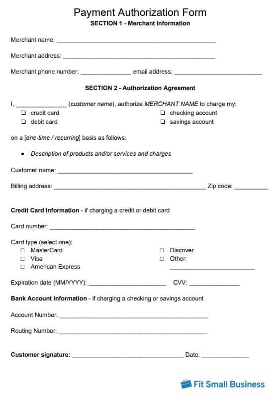 What Is A Credit Card Authorization Form Free Template