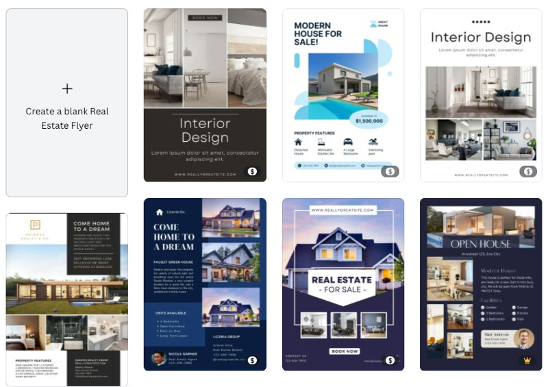 Canva offers hundreds of Real estate flyer templates