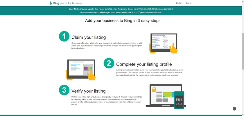 Claim your Bing Places for Business profile.
