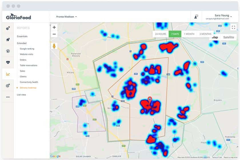 GloriaFood sample Heatmaps of delivery orders.