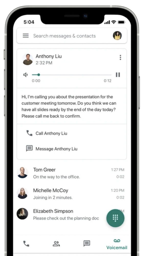Google Voice call recordings in the voicemail tab