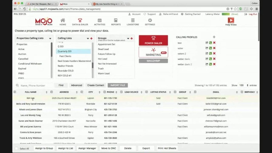 An example of Mojo Sells dashboard from a desktop