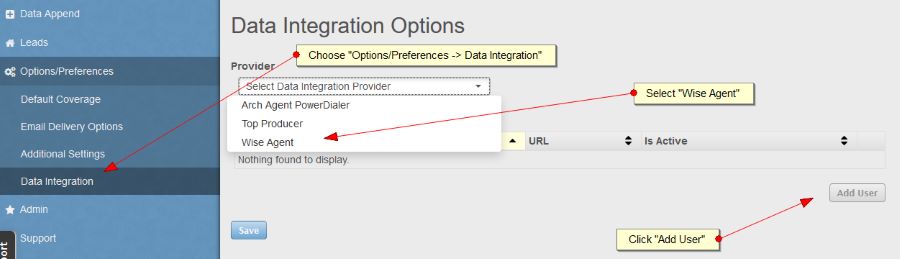 Screenshot of My +Plus Leads integration with Wise Agent system