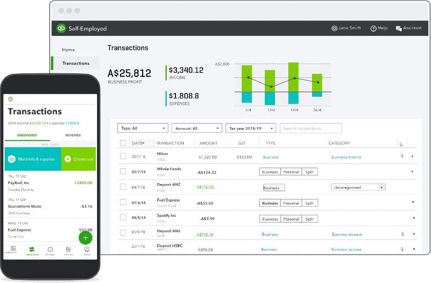 Quickbooks app and web-based Transactions interface