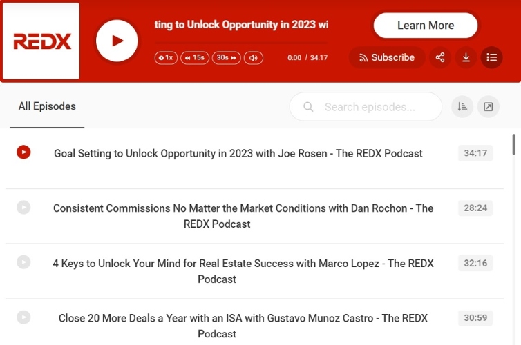 Screenshot of REDX podcasts