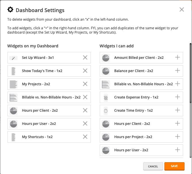 Screenshot of TimeTracker by eBillity dashboard settings