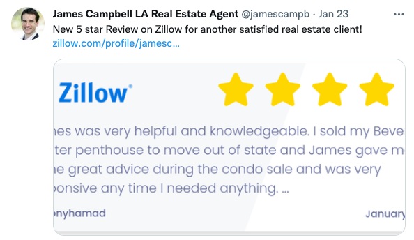 Real estate agent tweet with Zillow agent review