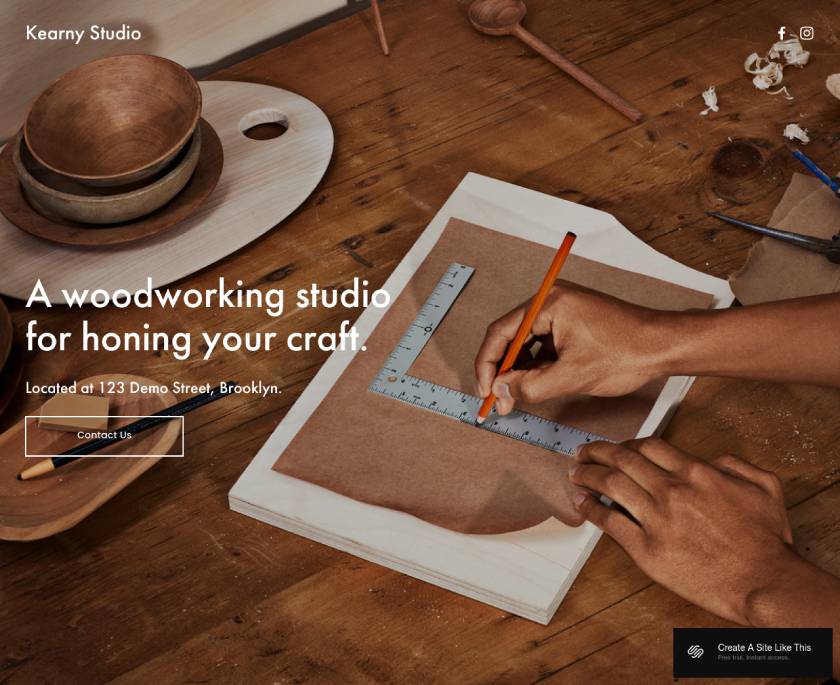 A Squarespace website template for a carpentry and woodworking studio.