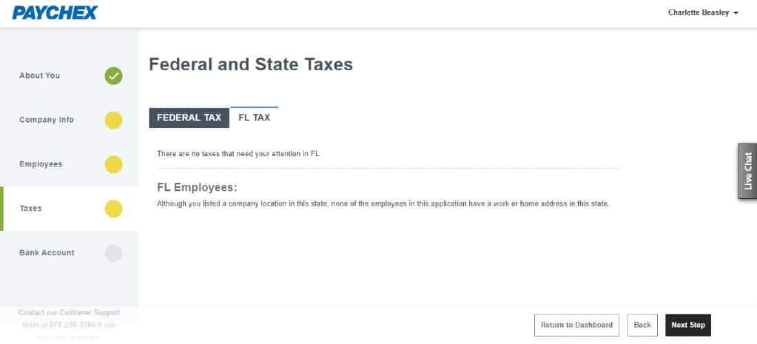 Screenshot of Paychex FL Tax