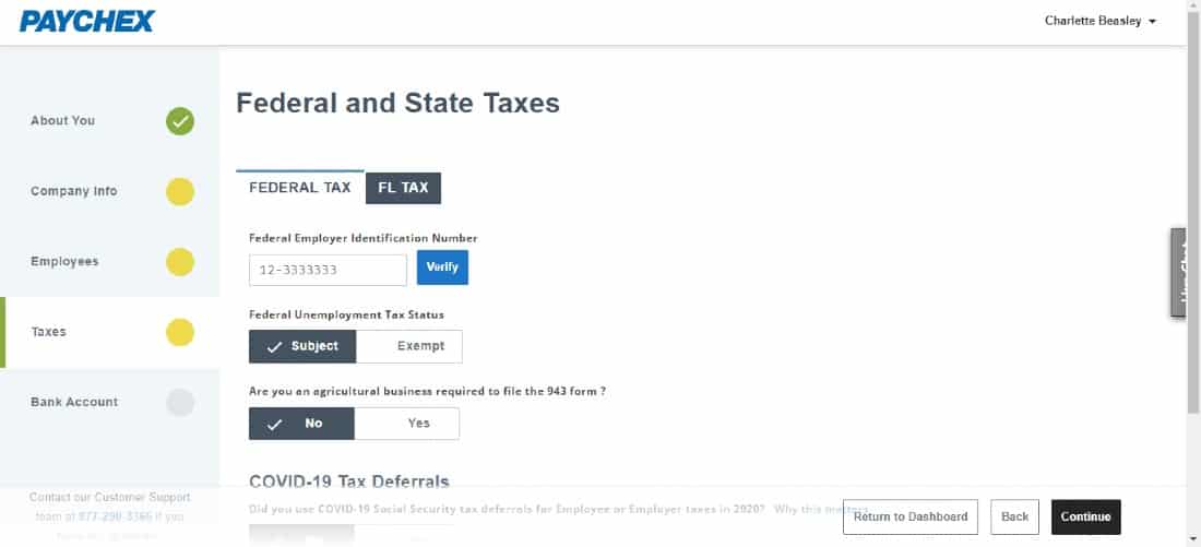 Screenshot of Paychex Federal Tax