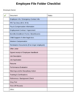 Employee File Folder Checklist