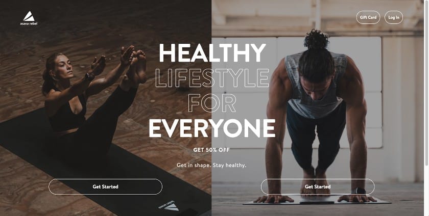 splash page by Asana Rebel redirecting to specific workout plans
